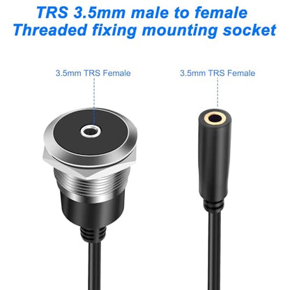 XMSJSIY 3.5mm TRS Panel Mount Female to Female Headphone Audio Cable | 1/8" TRS to Threaded Round 3.5mm Jack Extension Cable Embedded Fixed AUX Audio Adapter for Laptop Microphones - 50CM/1.64FT - style: Female