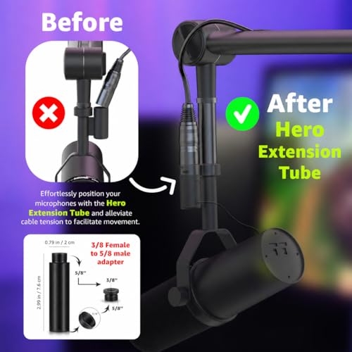 IXTECH Boom Arm Mic Stand with Extension Tube Upgraded Microphone Arm for Shure SM7B MV7 Blue Yeti Sturdy Stainless Steel Mic Arm Desk Stand Foldable Scissor Arm Microphone Mount for Podcast Gaming - color: With Extension Tube