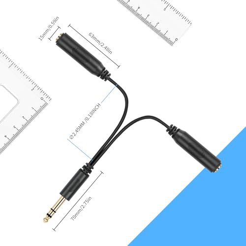 6.35mm 1/4 inch Male Plug Stereo to 2 Dual 1/4 "TRS Female Jack Connector Audio Speaker Cable, Y Splitter Adapter Cable (20CM / 8Inch) - size: 6.35M-TRS-2x6.35F