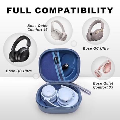 Hard Case for Bose QuietComfort, QC, QC 45 Headphone, Blue | Compatible with Bose QC Ultra, QC 35, QC 35 II, QC45 SE, QC SE Over Ear Noise Cancelling Headphones, Travel Storage Bag - color: Blue