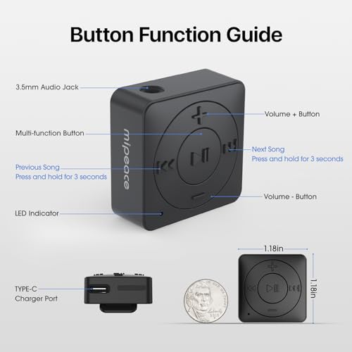 MIPEACE Bluetooth Adapter for Wired Headphones, 3.5mm Aux, Black