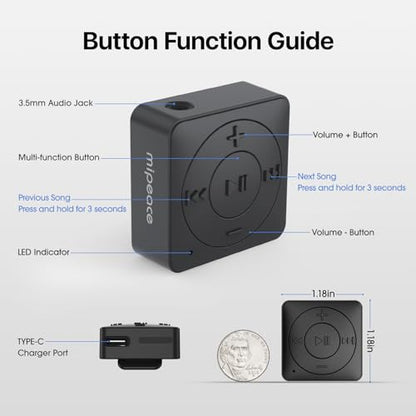 MIPEACE Bluetooth Adapter for Wired Headphones, 3.5mm Aux, Black