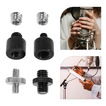 Alasum 6pcs Metal Microphone Threaded Tripod Screw Adapter Set, Mini Mic Mount Converter for Desk Mic Stand, Compatible with Professional Recording Equipment and Music Accessories