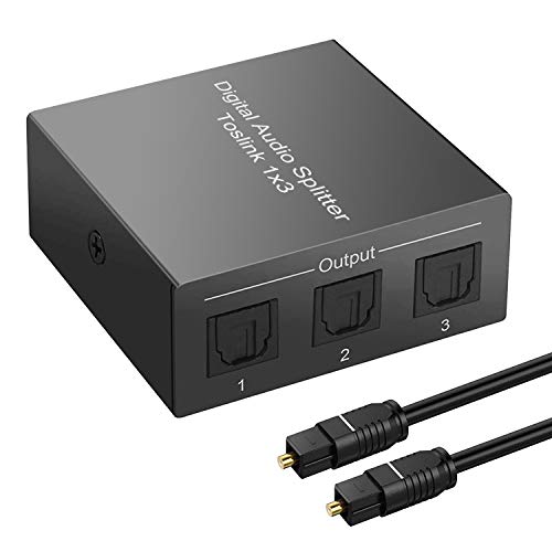 3 Port Toslink Splitter with Optical Cable (1 In 3 Out) Premium Quality Digital Optical Audio Splitter Aluminum Alloy SPDIF Toslink Fiber Audio Splitter Support Dolby Digital DTS 5.1 PCM Stereo LPCM