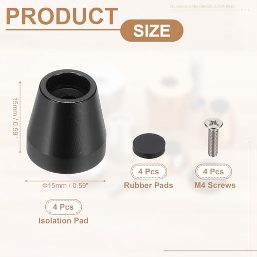 MECCANIXITY 4Pcs Speaker Isolation Pad Feet, 15x15mm Shockproof Aluminum Alloy Vibration Isolation Speaker Shock Base Pad Cone Base with Screws & Rubber Pads for Audio Equipment, Black - color: Black, size: 15x15mm