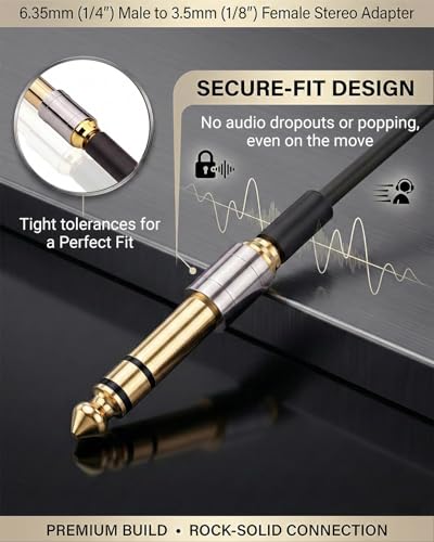6.35mm(1/4 Inch) Male to 3.5mm(1/8 Inch) Female Headphone Adapter | 24K Gold-Plated Audio Jack Converter for Electric Piano and Drums, Amp, Guitar, Mixing Console, Aux Cable - 4 Pack - color: 4 Normal Shank
