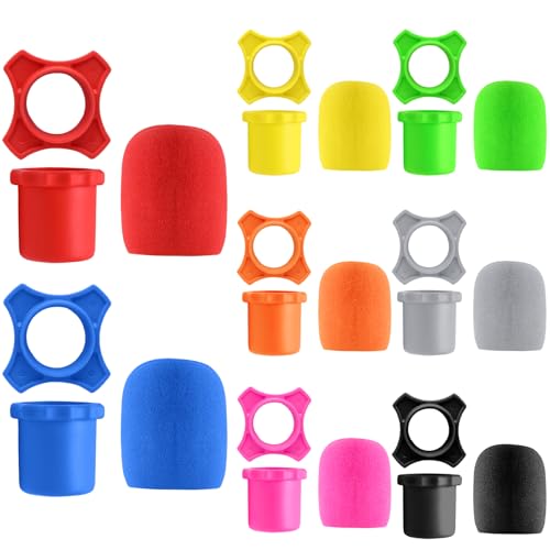 Murtenze 8 Set Microphone Silicone Ring & Foam Windscreen Covers, 8 Colors | Shakeproof, Anti-Rolling, Wireless Handheld Protection, Bottom Rod Sleeve Holder, For KTV, Studio, Performance, Speech