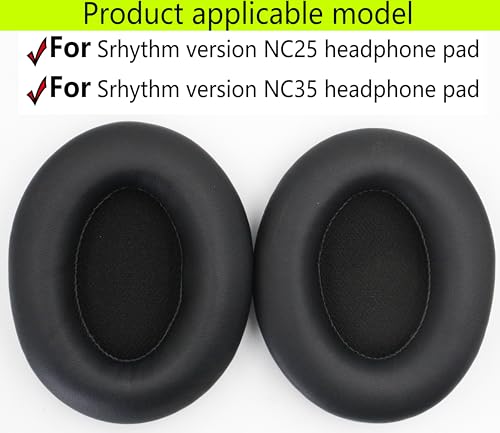 Replacement Ear Pads Compatible with Srhythm Version NC35 Black | Also suitable for Srhythm version NC25 Headphone Memory foam/protein leather ear pads and earmuffs - color: Black