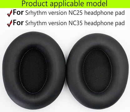 Replacement Ear Pads Compatible with Srhythm Version NC35 Black | Also suitable for Srhythm version NC25 Headphone Memory foam/protein leather ear pads and earmuffs - color: Black