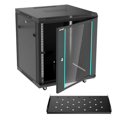 MT-VIKI 12U Server Cabinet Network Rack Vented Enclosure w/Moving Wheel, 0.8mm Thick Steel, 23.6‘’ Deep (600mm), for 19'' IT Equipment, Included 1pcs 12'' Depth Rack Shelf - size: 12U