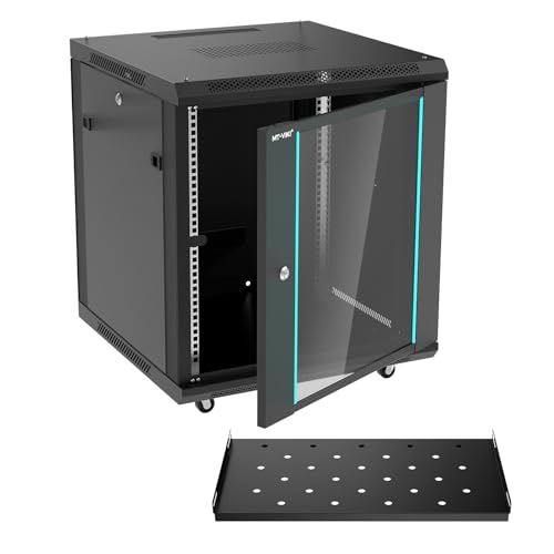MT-VIKI 12U Server Cabinet Network Rack Vented Enclosure w/Moving Wheel, 0.8mm Thick Steel, 23.6‘’ Deep (600mm), for 19'' IT Equipment, Included 1pcs 12'' Depth Rack Shelf - size: 12U