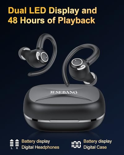 Wireless Earbuds, Bluetooth 5.4 Headphones Sport Over Ear Buds With ENC Mic | Noise Cancelling, 48H, Wireless Earphone With Earhooks, Stereo Deep Bass, IP7 Waterproof ear bud for Workout Running, Black - color: Black