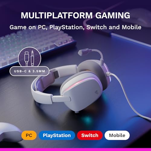 GLORIOUS GHS Eternal RGB - Stereo RGB Gaming Headset for PC, PS5, PS4, Switch - Custom Tuned Angled Drivers, Adjustable Crystal Clear Detachable Mic, USB-C - Durable, All Day/Night Comfort - White - color: White RGB