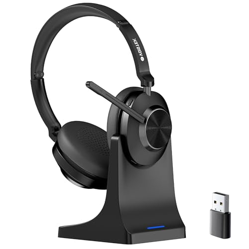 Wireless Headset with Mic for Work,Bluetooth Headset with USB Dongle | Noise Cancelling Mic,Charging base,50H Battery & Mute Button for PC,Laptop,Home Office,Zoom Teams,Remote Work,Call Center