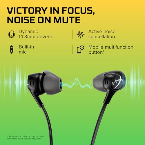 HyperX Cloud Earbuds II – 14mm Drivers, Four Eartips, Hard-Shell Carrying Case, Low-Profile 90° Plug, 3.5mm Plug, Built-in Microphone, Multi-Function Button, PC, Mobile, Nintendo Switch – Black - color: Black