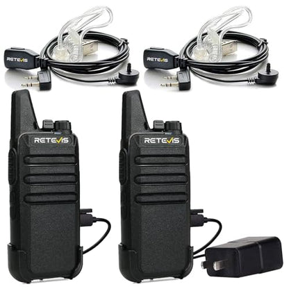 Retevis RT22 Walkie Talkies Long Range Rechargeable with Earpiece (2 Pack) - color: Black