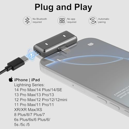 PULUZ Wireless Lavalier Microphone for iPhone/iPad (Lightning Port), Magnetic Clip Mini Microphone with Charging Case, Noise Canceling, 48khz Recording, Clip on Lapel Mic for Video Recording Vlog