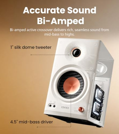 Edifier MR4.5 Bi-Amped Studio Monitor, 80W RMS Bookshelf Speakers - White | 4.5" Woofer 1" Silk Tweeter Hi-Res Audio Bluetooth 6.0 LDAC XLR/TRS/RCA/AUX Input Music Production Video Editing Home Audio - color: White