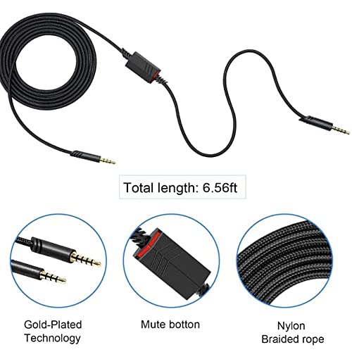 LecLooc Replacement A40 Cord Compatible with Astro Headset, Inline Mute Audio Cable for A10/A40/A40TR Gaming Headset, Fit for PS5, PS4, Xbox Controller 6.5 Feet