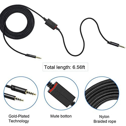 LecLooc Replacement A40 Cord Compatible with Astro Headset, Inline Mute Audio Cable for A10/A40/A40TR Gaming Headset, Fit for PS5, PS4, Xbox Controller 6.5 Feet