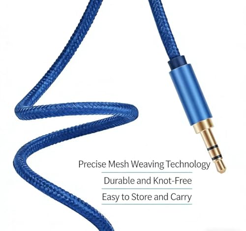 3.5mm Nylon Braided Aux Cable Cord 5ft/1.5m 2 Pack,Hi-Fi Sound, Audio Auxiliary Input Adapter Male to Male for Headphones, Car, Home Stereos, Speaker, iPhone, iPad, iPod, Echo & More