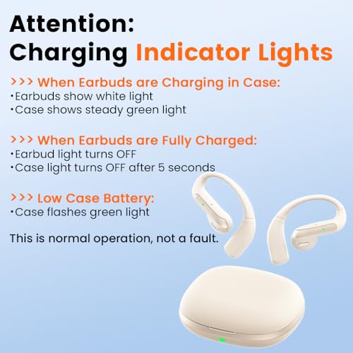 Piluyaa Open Ear Bluetooth 5.3 Earbuds, Wireless Headphones Sport Over Earphones Built-in Mic with Ear Hooks, 58H Playtime Ear Buds Fast Charging, IPX7 Waterproof for Running/Workout-Off White - color: OFF WHITE