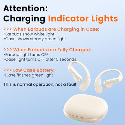 Piluyaa Open Ear Bluetooth 5.3 Earbuds, Wireless Headphones Sport Over Earphones Built-in Mic with Ear Hooks, 58H Playtime Ear Buds Fast Charging, IPX7 Waterproof for Running/Workout-Off White - color: OFF WHITE