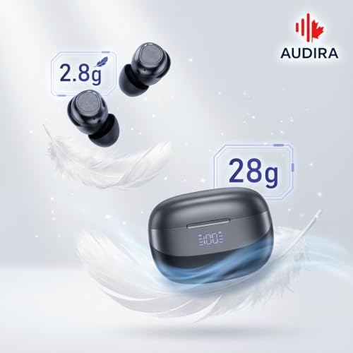 AUDIRA Mini Wireless Sleep Earbuds for Side Sleepers, Bluetooth 5.4 in-Ear Ear Buds with Noise Cancelling, IPX4 Waterproof Headphones, Touch Control, Digital Display Charging Case – Black - color: Black