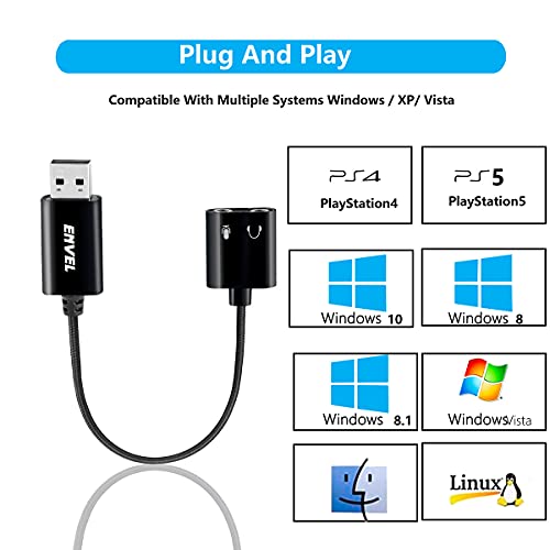USB to 3.5mm Audio Adapter, External Stereo Sound Card | Dual TRS 3-Pole 3.5mm Headphone and Microphone Jack for PS4/PS5/PC/Laptop, Built-in Chip Mic-Supported Headphone Adapter - color: Black Pro