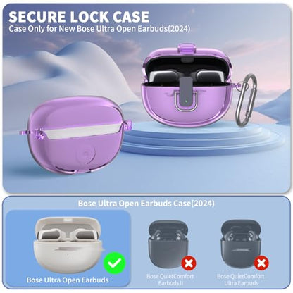 [Secure Lock] TUDIOW for Bose Ultra Open Earbuds Case(2024) | Clear TPU Shockproof Protective Cover for Bose Open Ear Wireless Earbuds Accessories with Cleaning Kit&Keychain(Clear Purple) - color: touzi