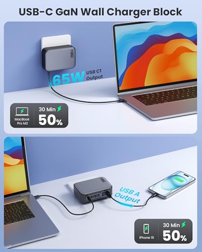 USB C Charger 200W USB Charging Block,6 Ports Foldable Wall Charger Outlet Plug,QC4.0 Fast Charging Station Hub,PD 65W Laptop Adapter for MacBook Pro/Air,Dell,iPhone 17/16/15,Galaxy (Black)