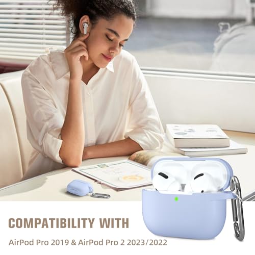 Hamile Compatible AirPods Pro Case - Protective Silicone Shockproof Cover Skin for Apple AirPod Pro 2019 Charging Case, with Keychain, Lilac - color: Lilac