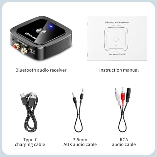 SONRU Bluetooth 6.0 Receiver, Bluetooth Adapter for Old Receiver, Low Latency, 24-Hour Battery Life with AUX 3.5mm/RCA, HiFi Wireless Audio Adapter for Speakers/Home Music Streaming Stereo System