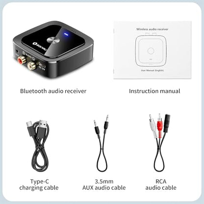 SONRU Bluetooth 6.0 Receiver, Bluetooth Adapter for Old Receiver, Low Latency, 24-Hour Battery Life with AUX 3.5mm/RCA, HiFi Wireless Audio Adapter for Speakers/Home Music Streaming Stereo System