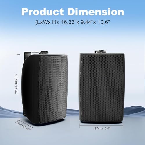 Herdio 8 Inch 600W Outdoor Bluetooth Speakers Waterproof with Powerful Bass, TWS Pairing Wall Mount Durable Loud Sound System | Ideal for Large Spaces: Commercial Areas, Spacious Backyards (Black) - color: Black