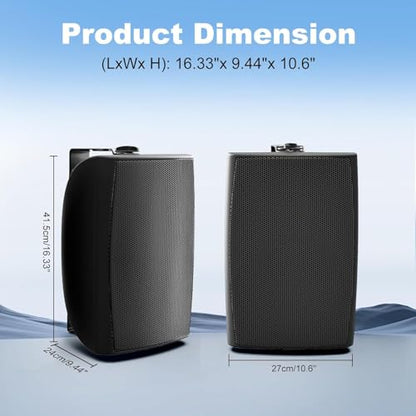 Herdio 8 Inch 600W Outdoor Bluetooth Speakers Waterproof with Powerful Bass, TWS Pairing Wall Mount Durable Loud Sound System | Ideal for Large Spaces: Commercial Areas, Spacious Backyards (Black) - color: Black