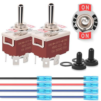 Nilight 2PCS Reverse Polarity Toggle Switch 12V 30A DPDT W/ 14AWG Wire - color: 2PCS Momentary (on)-off-(On)