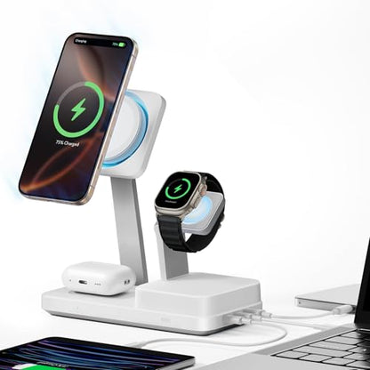 ESR 100W 6-in-1 GaN Charging Station with CryoBoost, for iPhone 17-12 | Compatible with MagSafe Charger Stand, Magnetic Wireless Charger for iPhone, Apple Watch, AirPods Pro/3/2, Classic White