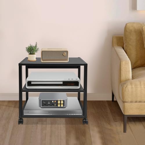 3-Tier AV Media Stand Rack, Rolling Audio Video Equipment Shelf on Lockable Wheels, Heavy Duty Holds 88 lbs for Amplifier Speaker, 19.7x15.7x19.1 in - color: Black, size: 3-Tier