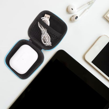 Sewroro Mini EVA Headphone Case, Portable Travel Earphone Pouch, Earbud Storage Box, USB Cable Holder, 2.95 x 2.95 x 0.98 Inches () - color: Blue