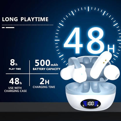 IHAO Clip Ear Sport Earbud Headphones Bluetooth 5.3 Open Earpiece, Clip On Ear Never Fall Out 8 Hours Playtime with Charging Case, HiFi Sound Noise Reduction Painless Firm Wear IPX4 Waterproof-White - color: Clip Earbud White