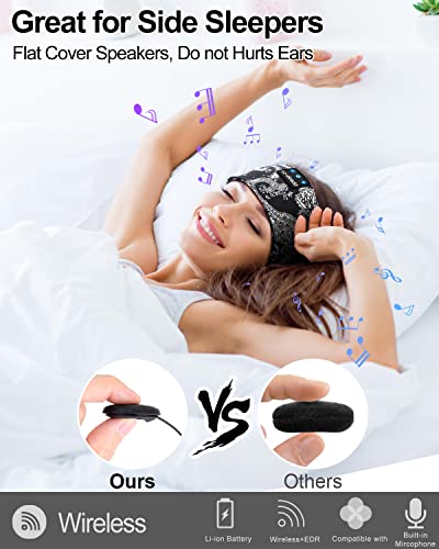 LC-dolida Sleep Headphones Bluetooth Music Wireless Band Headphones with Thin HD Stereo Speakers Perfect for Side Sleepers, Sport, Yoga, Travel - color: Boho Black
