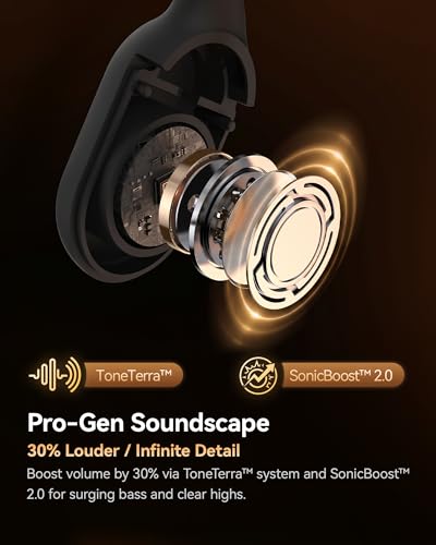 Gen 2 Open Ear Headphones - True Bone Conduction Wireless Earphones, Bluetooth 6.0, Tuned for Audio, Fit for Running, Yoga, Up to 60H Playtime with Case, IP68 - color: Obsidian
