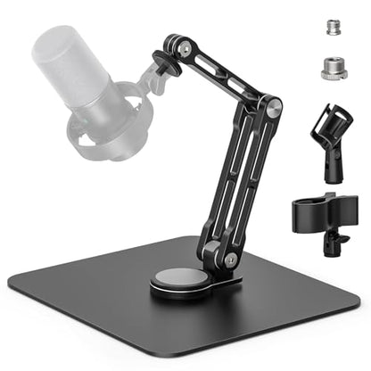 Mic Stand Desk, 360° Rotatable Desktop Microphone Stand, Max Load 4.4 lb, Adjustable Microphone Desk Stand Mount with 1/4“ 3/8“ 5/8” Screw and 2 Mic Clip, for Recording Podcasting Streaming Studio