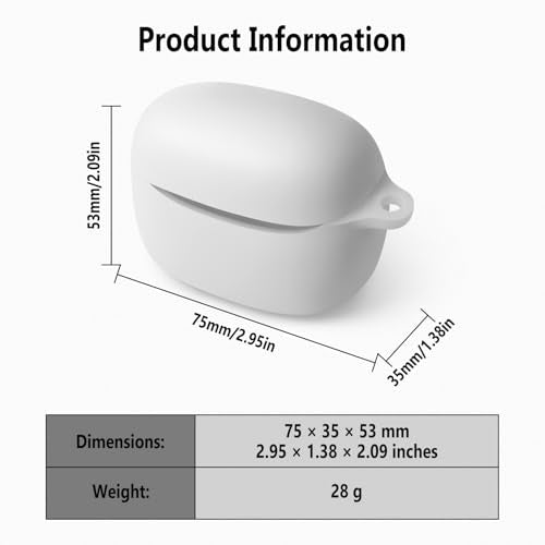 Geiomoo Silicone Case for JBL Tune Buds 2, Soft Flexible Scratch Resistant Protective Cover with Carabiner (White) - color: White