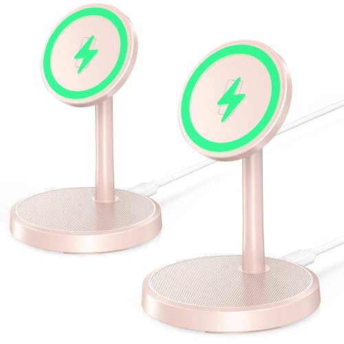 Magnetic Wireless Charger, 2-Pack 25W Fast Mag-Safe Stand for iPhone 17-12 | Fast Magnetic Wireless Charging Station for iPhone 17/17 Air/17 Pro/17 Pro Max, 16/15/14/13/12 Series and AirPods - color: Pink