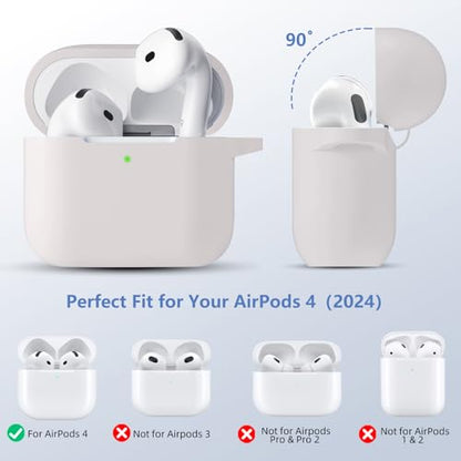 for Airpods 4th Generation Case Cover(2024),Soft Silicone Full Protective Case for AirPods 4 Case with Keychain & Cleaner Kit,Compatible with Apple Airpods 4 for Women,Men（Starlight） - color: Starlight