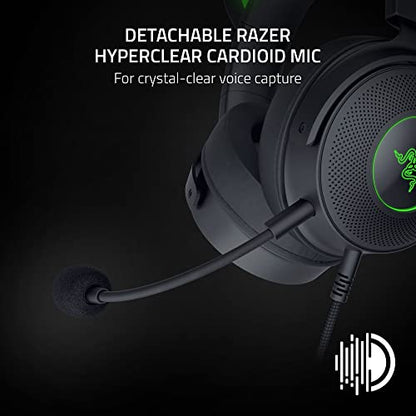 Razer Kraken Kitty V2 Pro Wired RGB Headset: Interchangeable Ears (Kitty, Bear, Bunny) - Stream Reactive Lighting - Detachable HyperClear Cardioid Mic - 50mm Drivers - 7.1 Surround Sound - Black - color: Classic Black