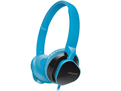 Creative HITZ MA2300 On Ear Headphone with 30mm Drivers, Flat Folding Ear Cups, In-Line Remote and Mic - Blue - color: Blue, size: 30mm