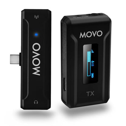 Movo WMX-2-C Wireless Microphone for USB-C Devices – Wireless Lavalier Mic System with Charging Case – Clip-On Lapel Mic for iPhone 15 and Up, Android, iPad Pro, MacBook – 7HR Battery, 328ft Range - style: 1 Transmitter